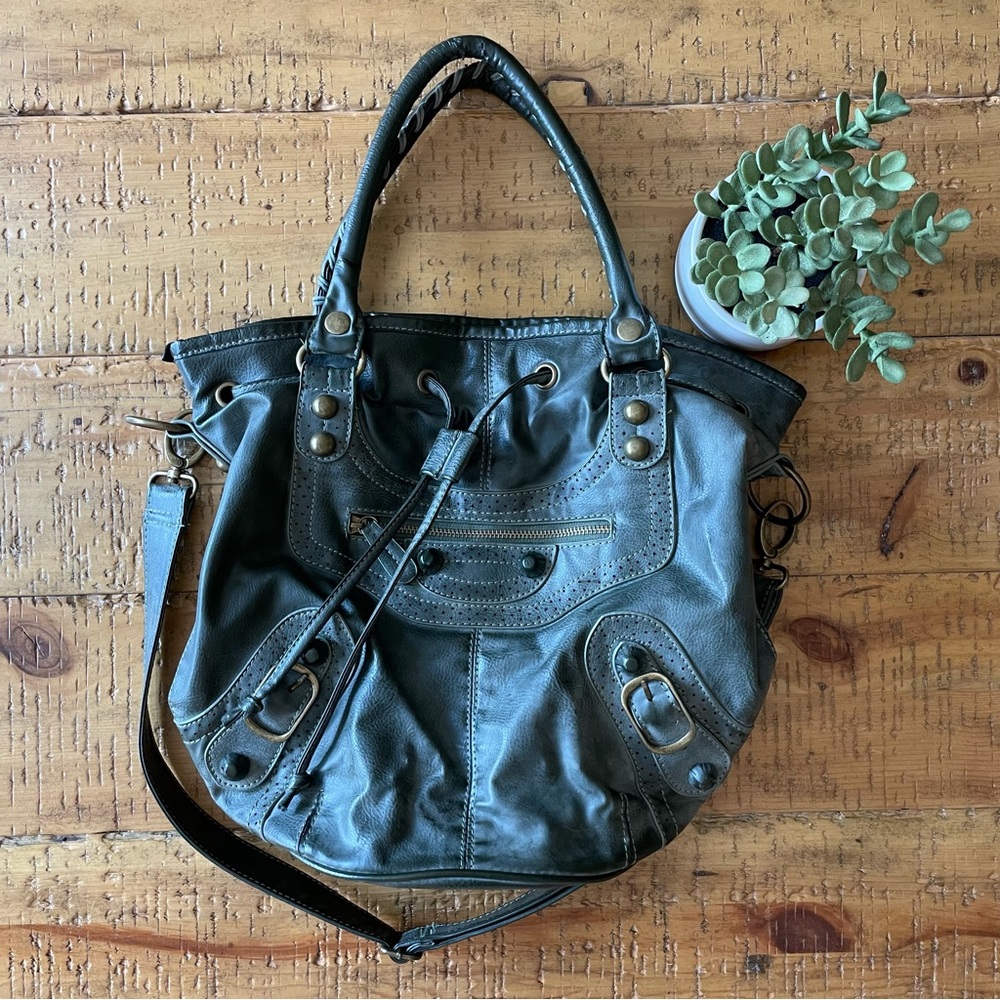 Dark Gray Vegan Leather Hobo Bag